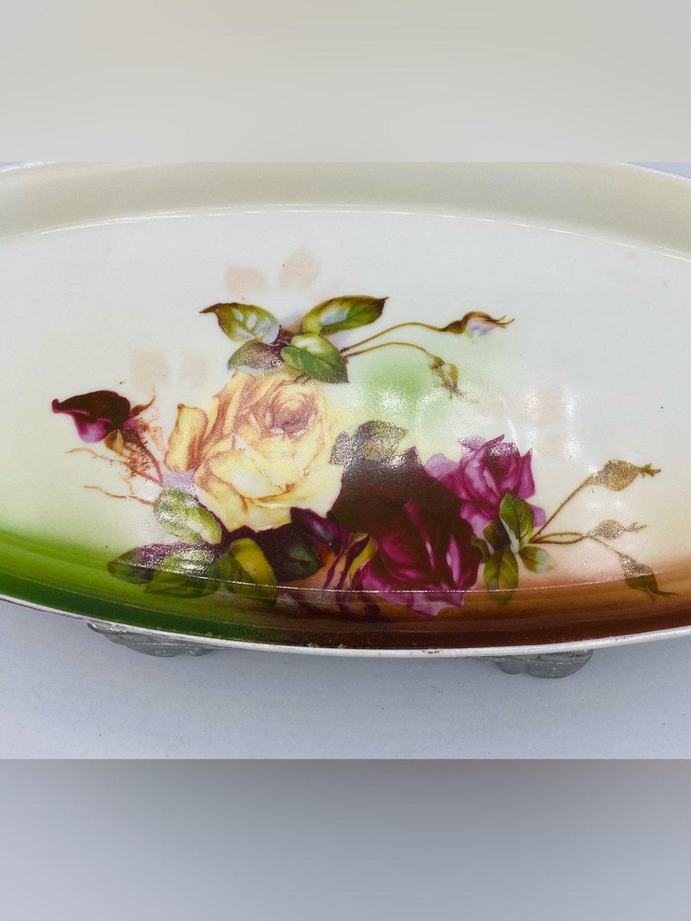 Vintage Floral Porcelain Serving Tray Relish Celery Dish Signed Silesia On Back - Picture 7 of 9